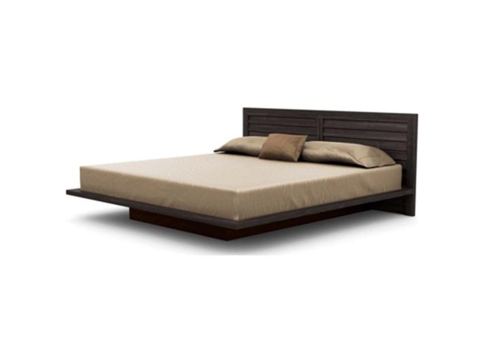 Moduluxe Queen Platform Bed with Clapboard Headboard in Natural Walnut