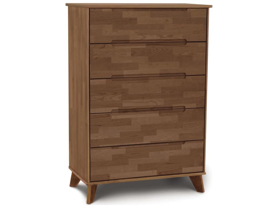 Linn 5-Drawer Solid Wood Dresser in Saddle Cherry with Integrated Routed Handles