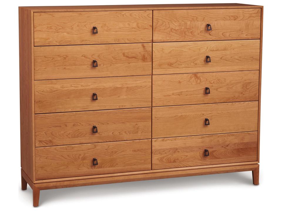 Mansfield 10-Drawer Double Dresser in Solid American Walnut with Brushed Nickel Pulls