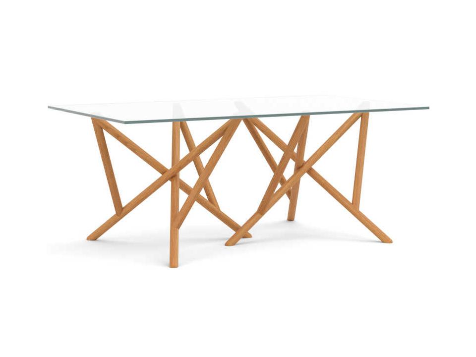 Baton 72-Inch Rectangle Glass Dining Table with Solid Hardwood Base