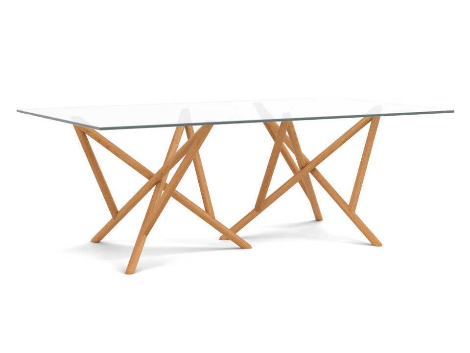Baton 84-Inch Rectangle Glass Top Dining Table in Solid Hardwood