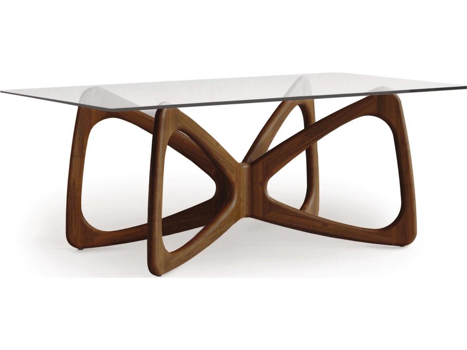 Butterfly Rectangular 84-Inch Glass Top Dining Table Natural Walnut