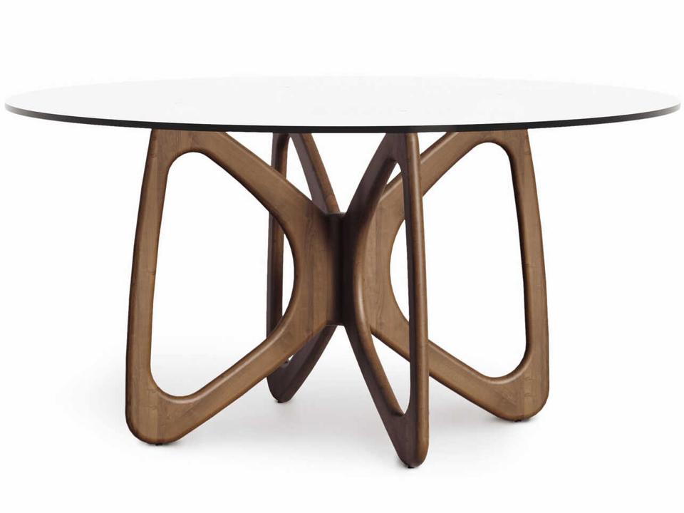 Butterfly Round Glass Dining Table in Seared Oak