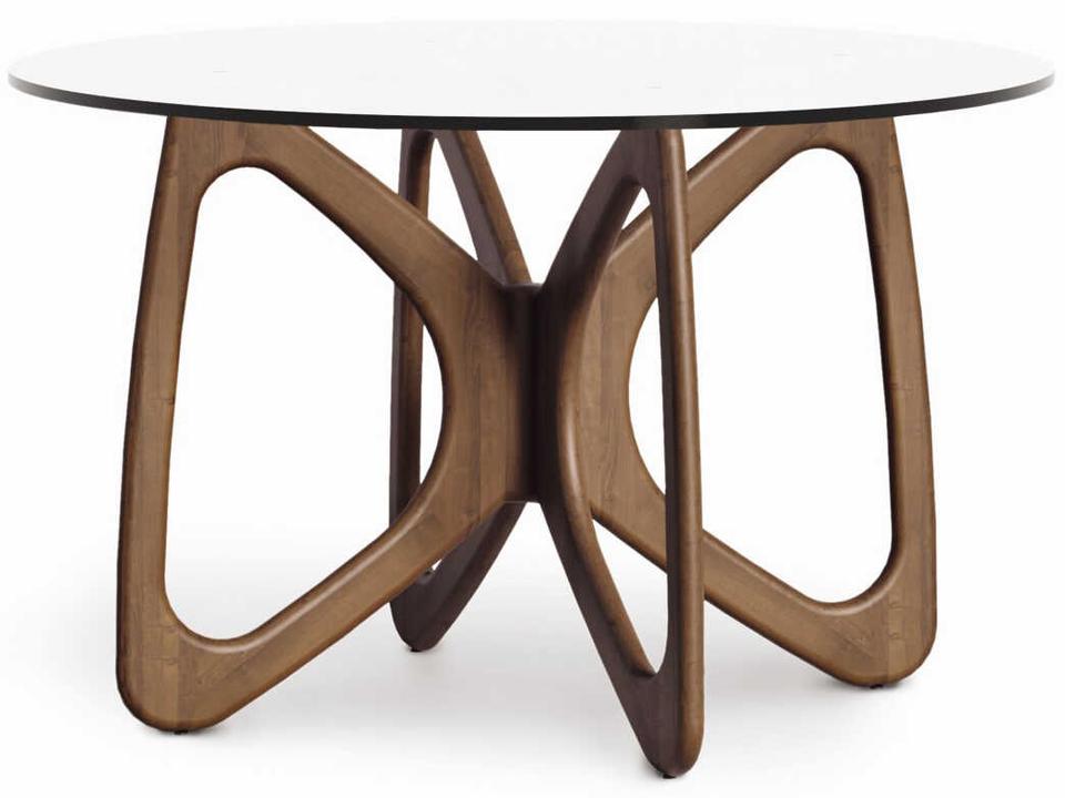 Butterfly 60-Inch Round Dining Table in Natural Walnut with Clear Tempered Glass Top