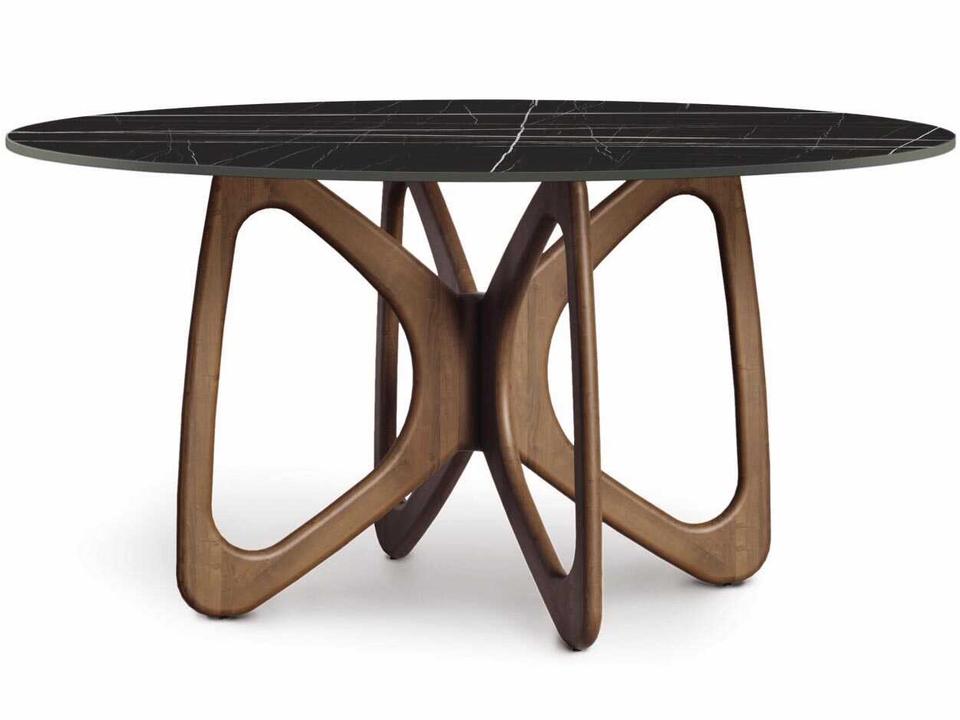 Butterfly 60-Inch Round Dining Table in Natural Walnut with Macchia Vecchia Stone Top