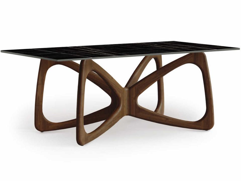 Butterfly 72-Inch Rectangular Stone Dining Table in Natural Walnut with Sahara Noir Top