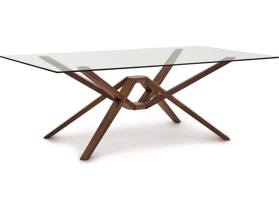 Exeter Rectangular Glass Top Dining Table Solid Wood Base 84 Inch