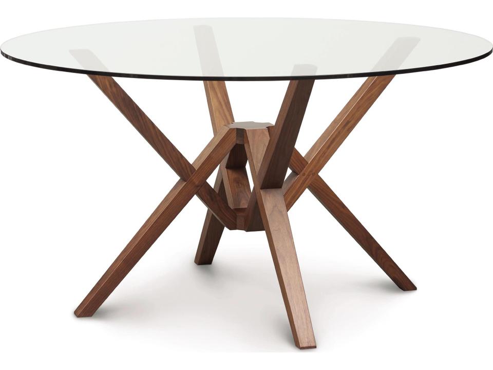 Exeter Round Glass Dining Table 60 Inch Solid Wood Base