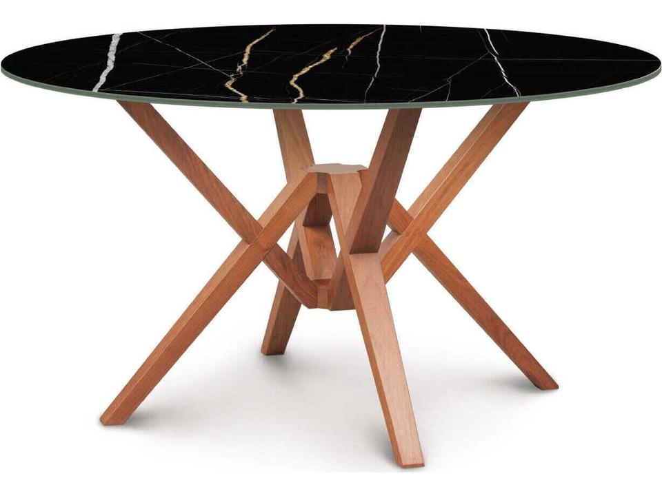 Exeter Solid Hardwood Round Sintered Stone Top Dining Table