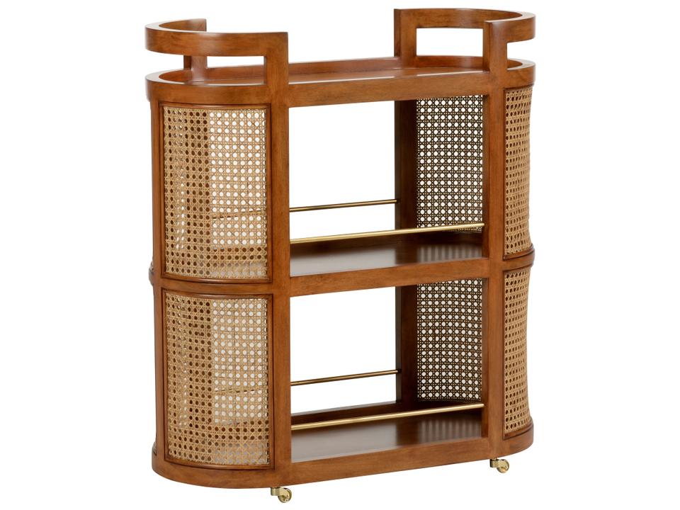Berkshire Bar Cart Brown Gold Cane and Maple Veneer