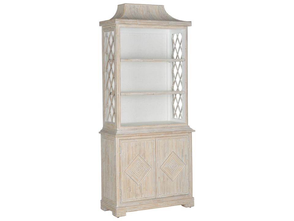 Jamie Merida Lyford Cay Whitewashed Bamboo Bookcase with Chinoiserie Detail