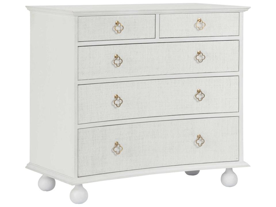Bill Cain Maxwell 5-Drawer Accent Chest in White Raffia and Antique Brass
