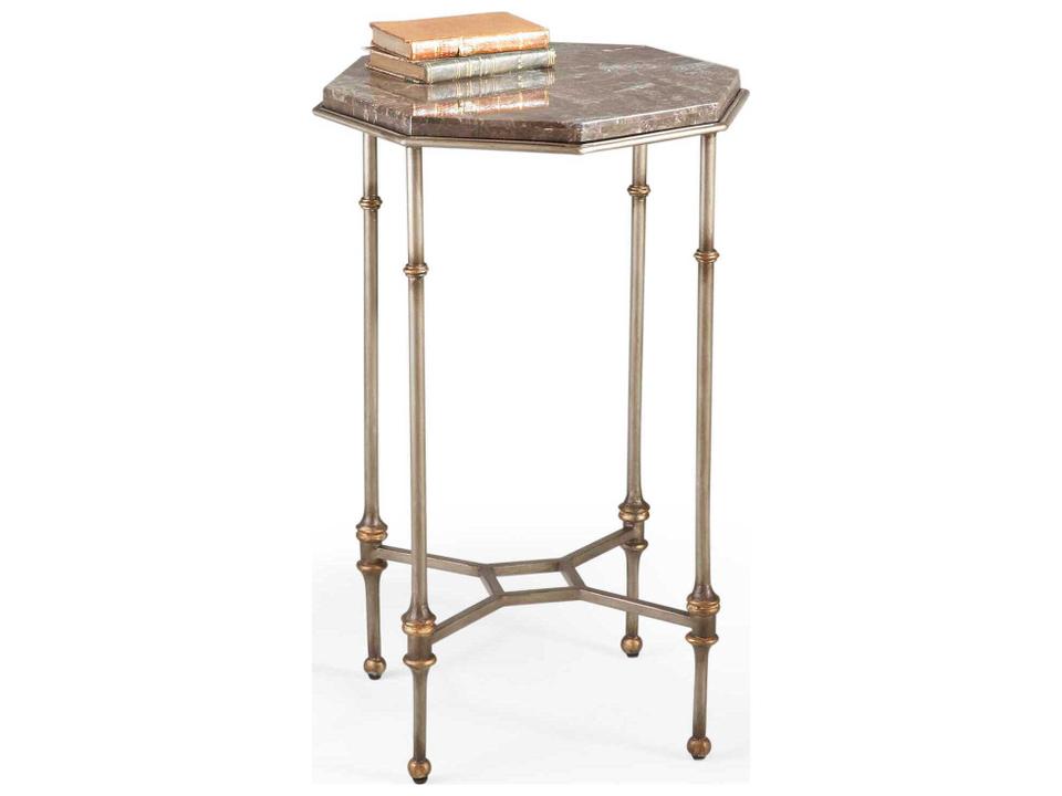 Raleigh Lane Round End Table Brown Marble Top and Two-Toned Metal