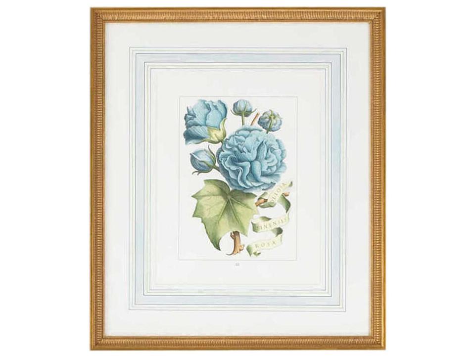Blue Floral with Ribbon B Framed Art Gold Frame