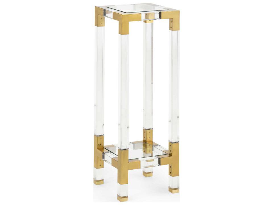 Chelsea Large Pedestal Table in Clear Acrylic and Antique Brass