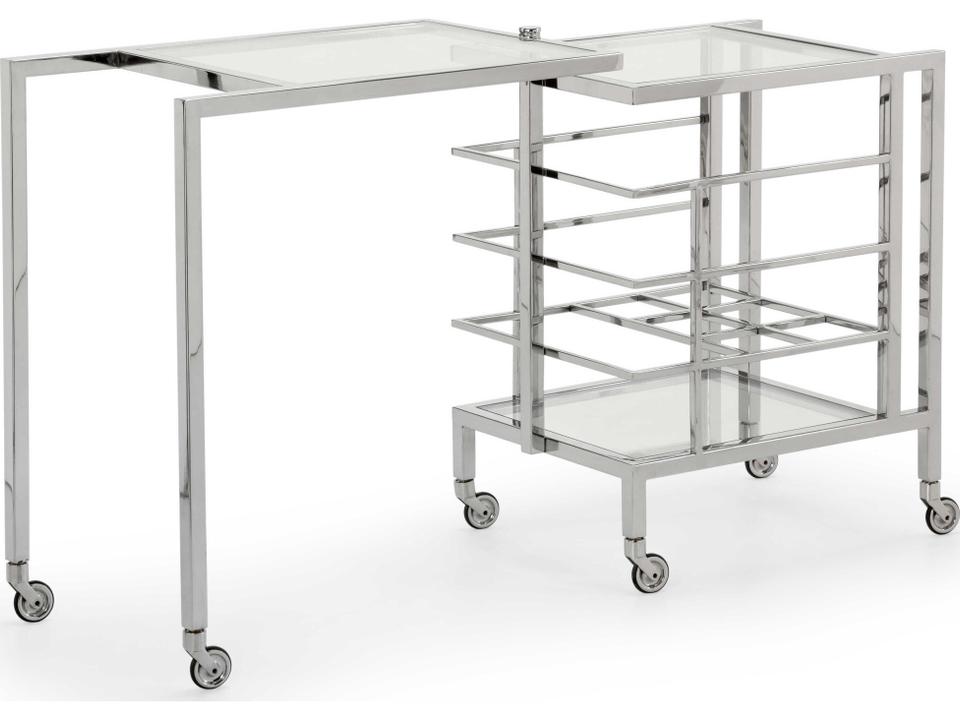 Rankin Polished Nickel Bar Cart with Glass Shelves and Casters