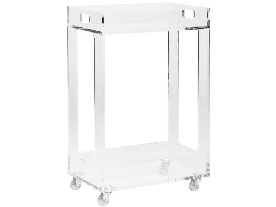 Bertie Clear Acrylic Bar Cart with Chrome Wheels