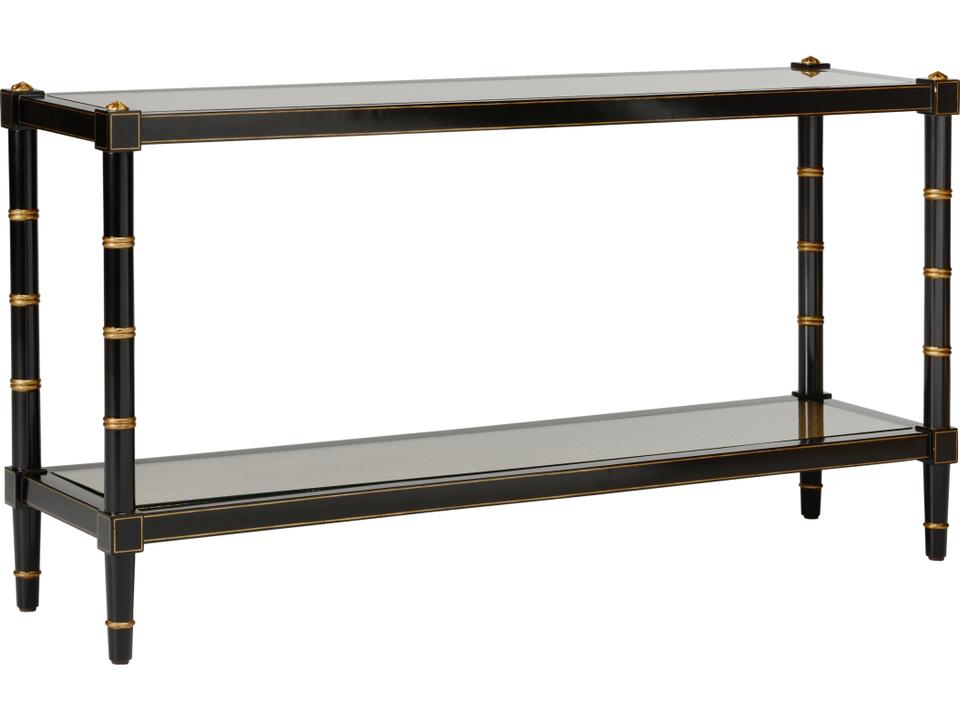 Conner Cane Console Table in Black and Gold with Natural Cane