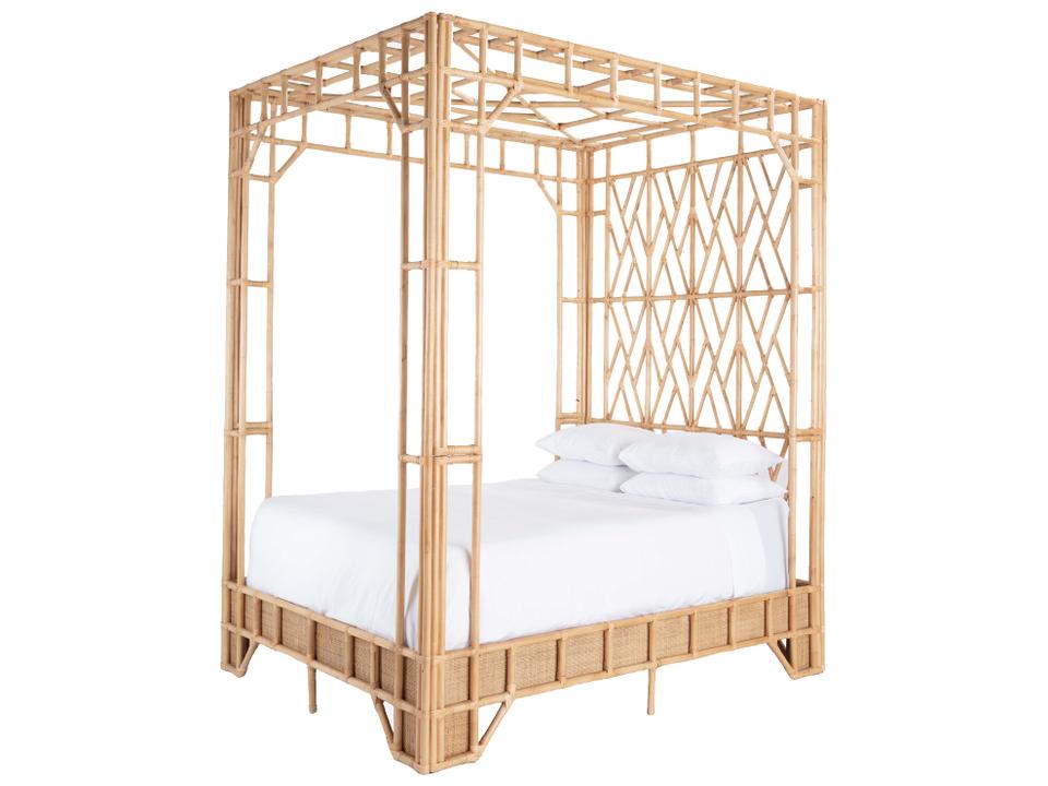 Amanda Lindroth Natural Rattan Wood Queen Canopy Bed