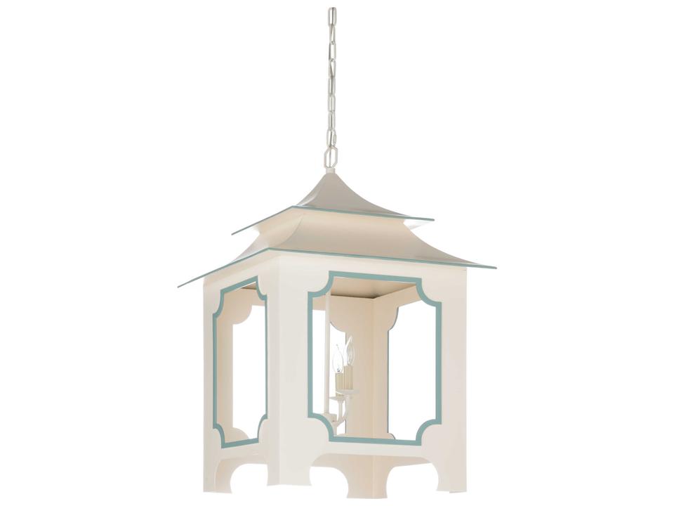 Claire Bell 3-Light Tole Pagoda Lantern Chandelier Cream with Blue Trim