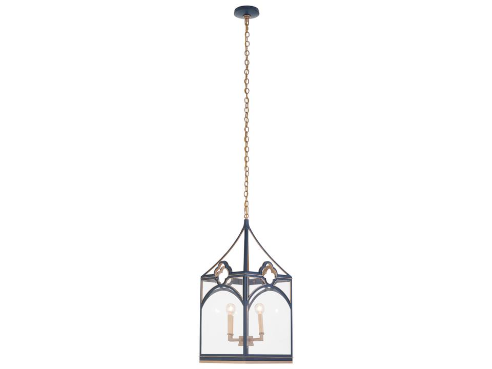 Quatrefoil Navy and Gold 4-Light Lantern Chandelier