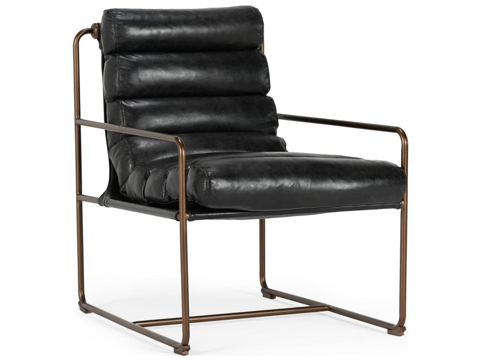 Argo Leather Accent Chair in Jet Black with Bronze Metal Frame
