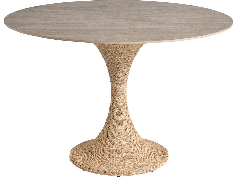 Oasis Round Dining Table with Travertine Stone Top and Abaca Base