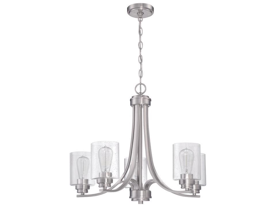 5-Light Bolden Chandelier in Brushed Polished Nickel with Clear Seeded Glass