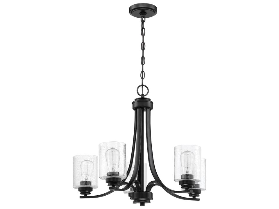 5-Light Bolden Chandelier in Flat Black with Clear Seeded Glass