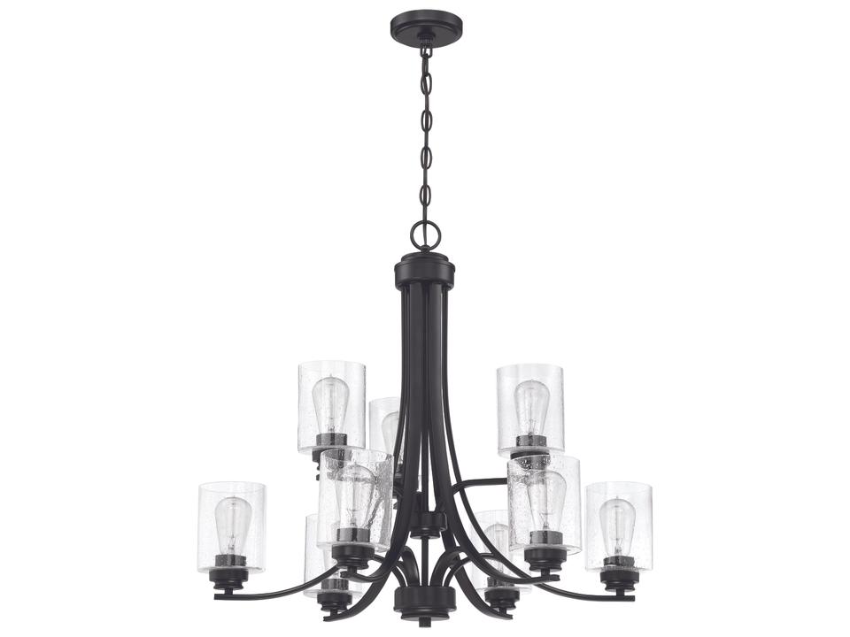 9-Light Bolden Chandelier in Flat Black with Clear Seeded Glass