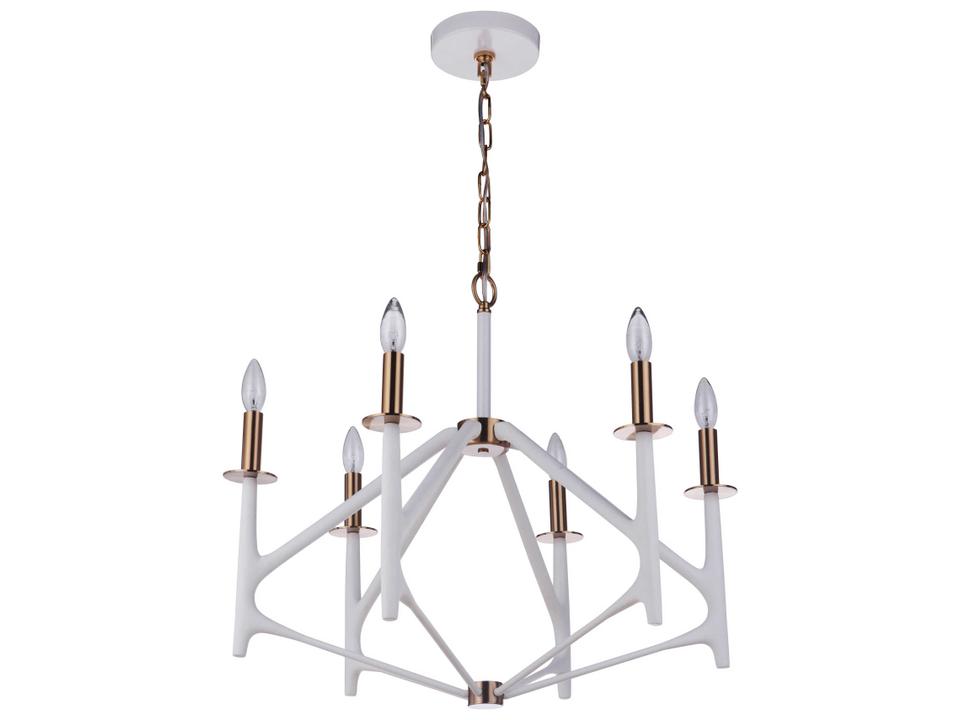 6-Light The Reserve Chandelier in Matte White and Satin Brass