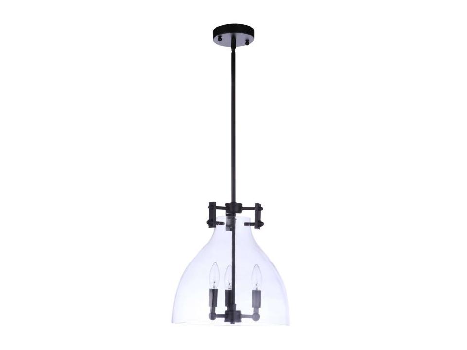 Chardonnay 3-Light Clear Glass Pendant Light in Flat Black