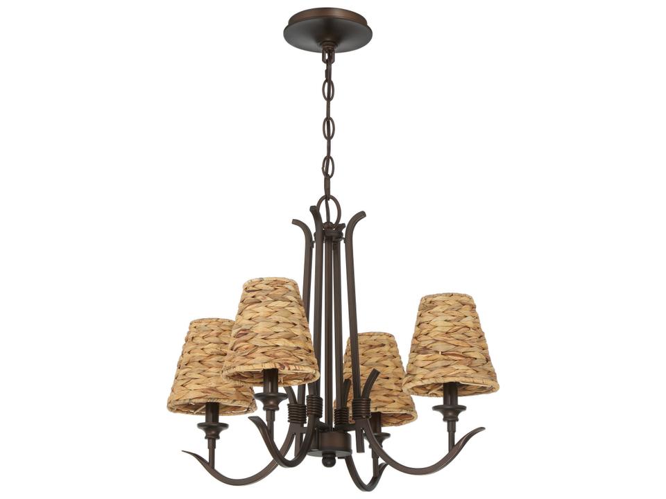 Kokomo 4-Light Chandelier in Aged Bronze Brushed with Natural Sea Grass Shades