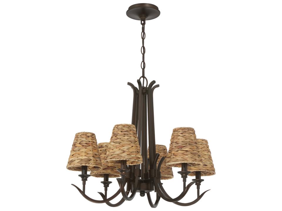6-Light Kokomo Chandelier in Aged Bronze Brushed with Natural Sea Grass Shades