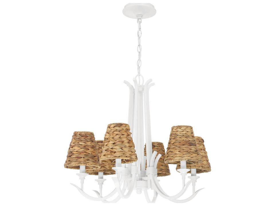 Kokomo 6-Light Chandelier in Matte White with Natural Sea Grass Shades