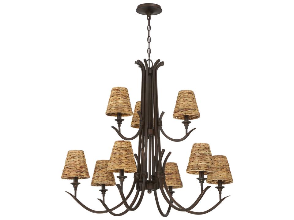 Kokomo 9-Light Chandelier in Aged Bronze Brushed with Natural Sea Grass Shades