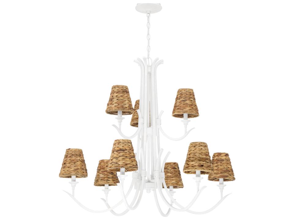Kokomo 9-Light Chandelier in Matte White with Natural Sea Grass