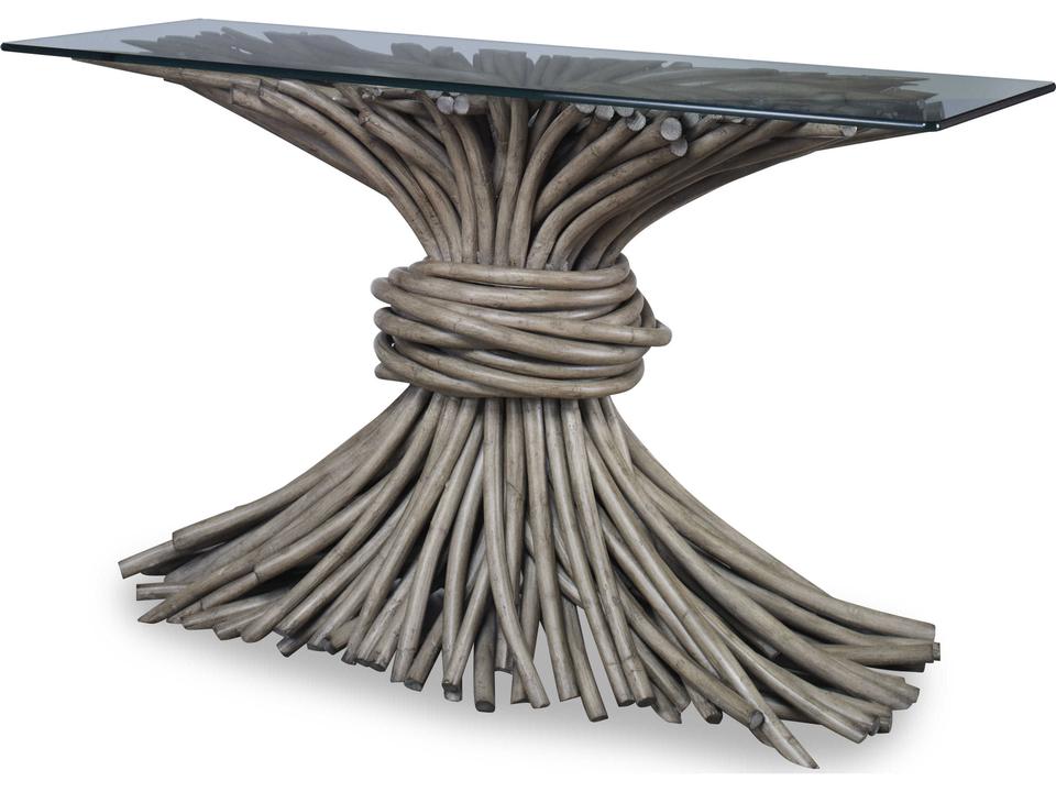 Curate Knot Console Table in French Grey with Glass Top