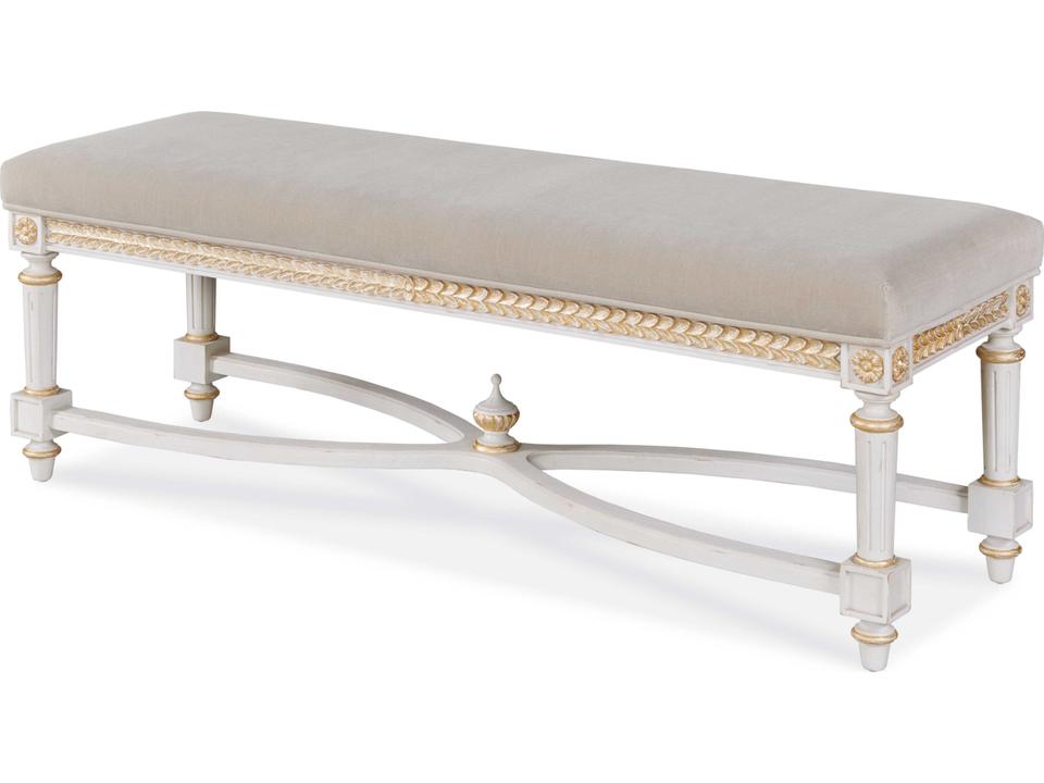Monarch Emily Upholstered Accent Bench in White Wash