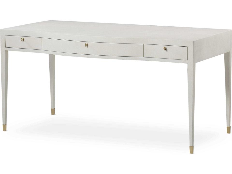 Monroe Writing Desk in Ivory Faux Shagreen with Brass Accents