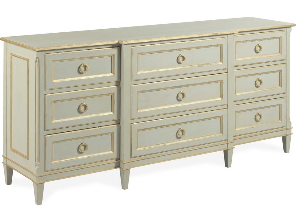 Monarch Madeline 9-Drawer Dresser in Antiqued Gray with Gold Leaf