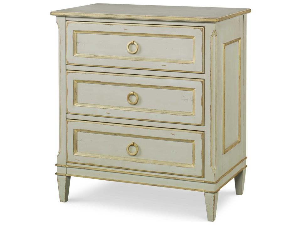 Madeline 3-Drawer Nightstand Monarch Collection Light Grey with Gold Accents