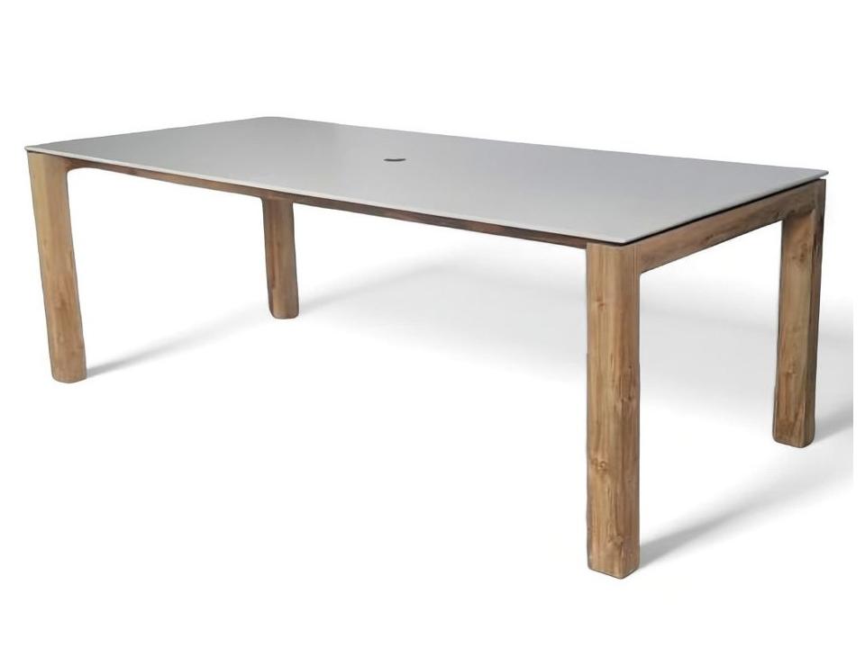 Fresco Ceramic Top Dining Table w/ Four Leg Base w/ Umbrella Hole Taupe