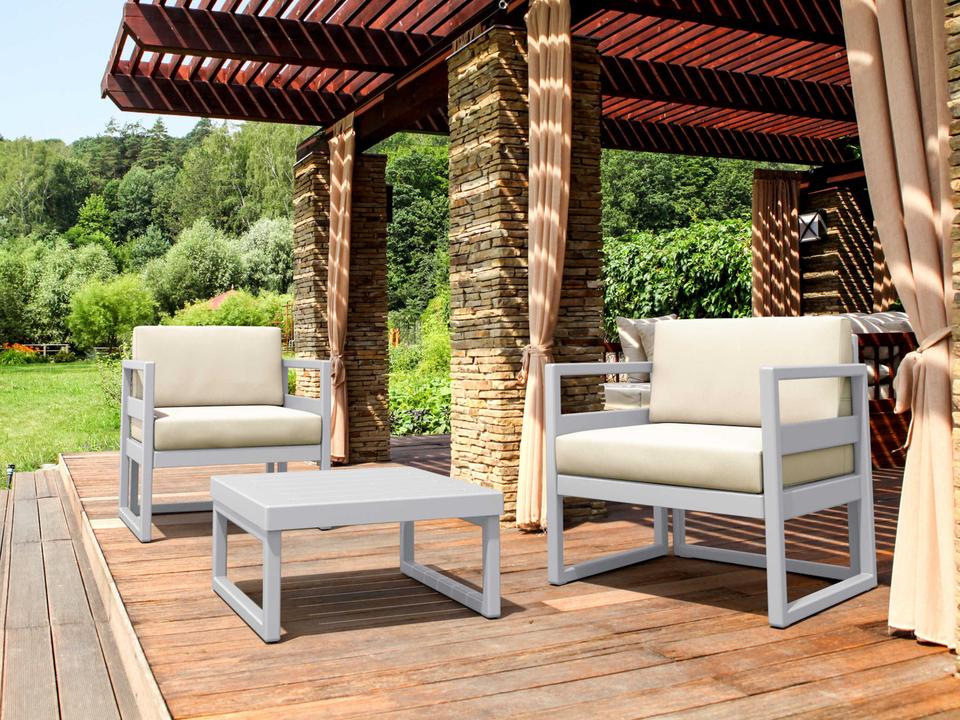 Mykonos 3 Piece Lounge Set in Silver Gray with Natural Cushions
