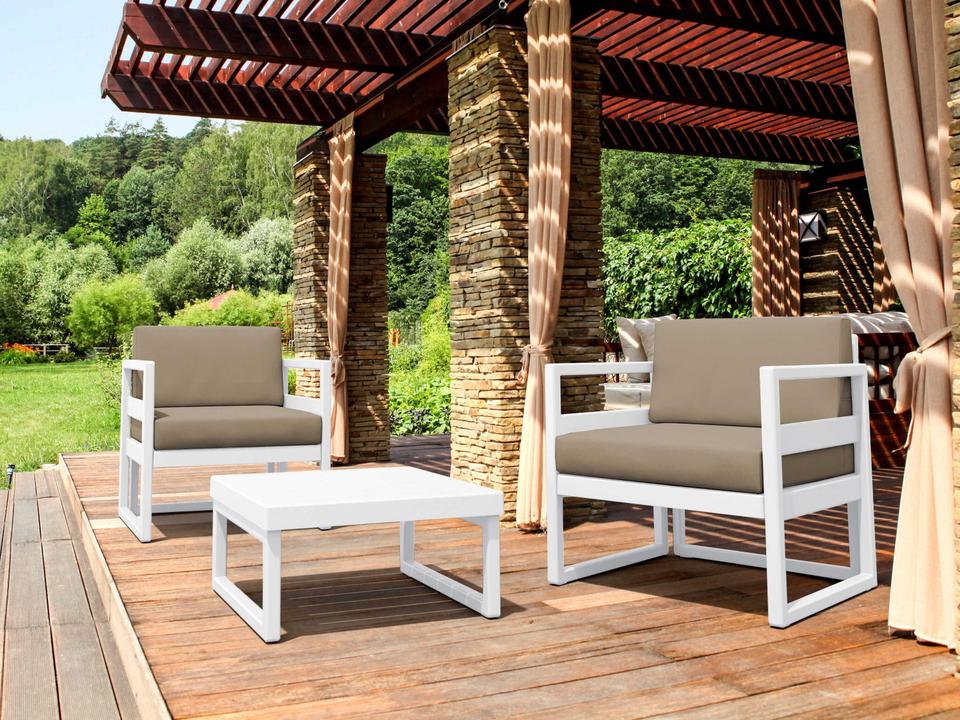 Mykonos 3-Piece Lounge Set with White Frame and Taupe Cushions