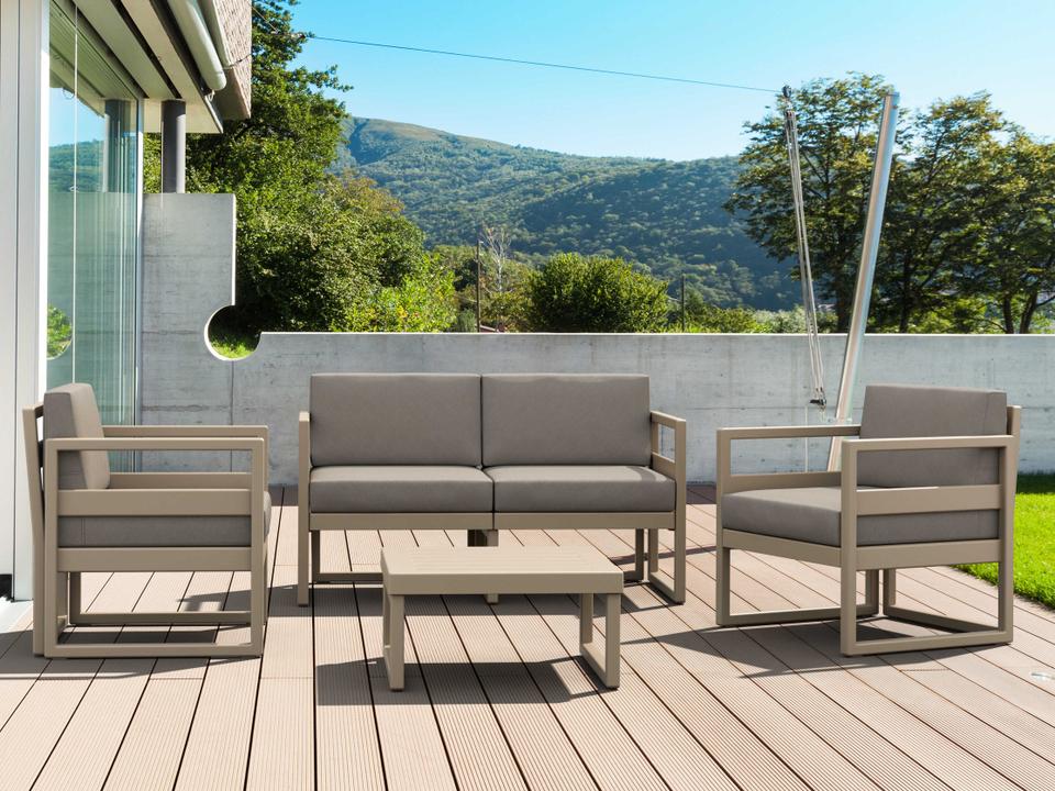 Mykonos 4-Person Resin Cushion Lounge Set in Taupe