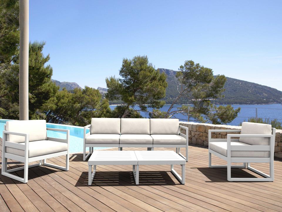 Mykonos 5-Person Resin Cushion Lounge Set in White with Natural