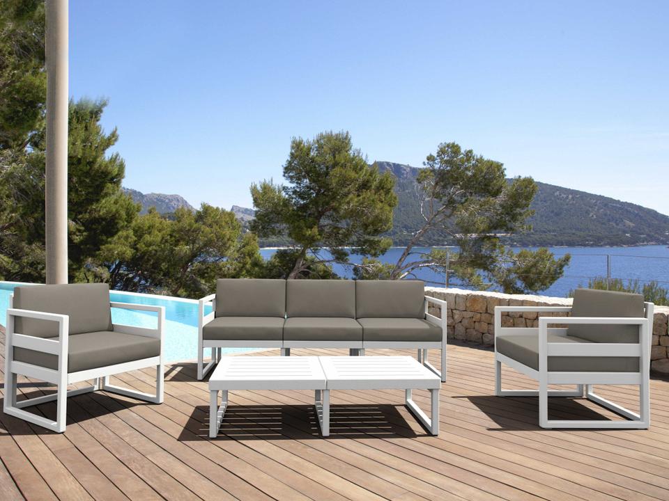 Mykonos 5-Person 4-Piece Lounge Set with Taupe Cushions in White