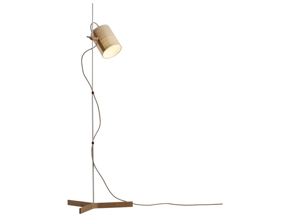 Magnetic 2-Light Floor Lamp in Natural Oak with Khaki Fabric Shade by Gabriel Teixidó