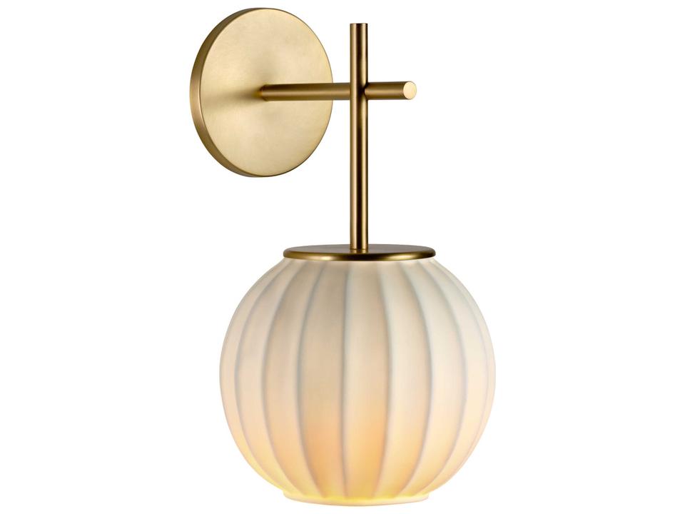 Mei 1-Light LED Wall Sconce in Gold with Ribbed Porcelain Shade